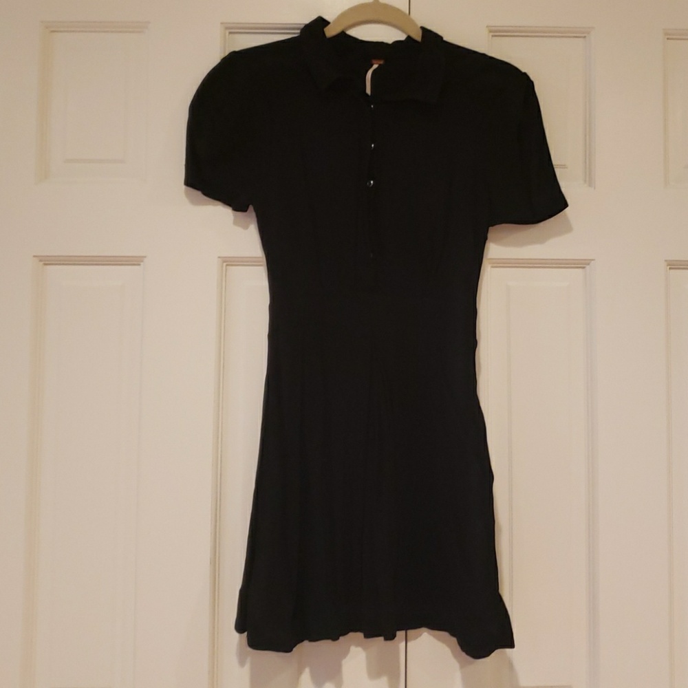 Free People Short Sleeved Black Mini Dress